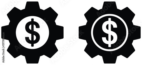 Price adjustment icon featuring gears with dollar signs symbolizing financial management pricing strategies business budgeting optimization and cost control system vector