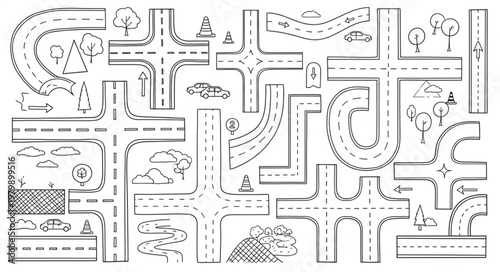 Toy Road Network with Cars and Trees.