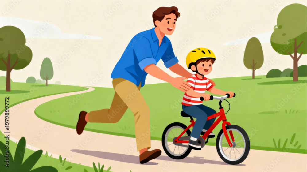 Naklejka premium Dad_Teaching_Son_Bicycle (1)