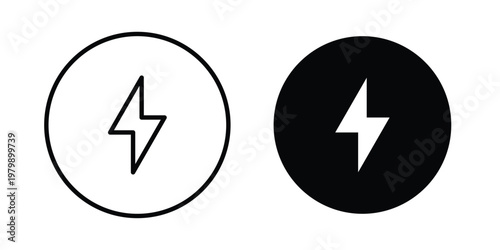 Thunder bolt icon. Flat and outline icons. Black icons