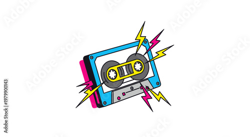 Colorful illustration of a cassette tape.