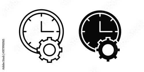 Time management icon. Flat and outline icons. Black icons