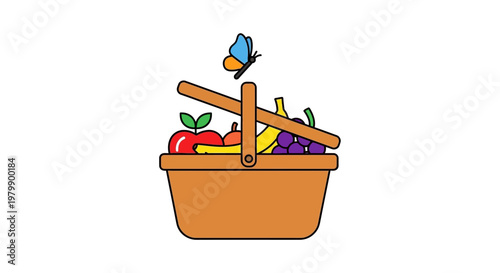 Colorful illustration of fruit basket.