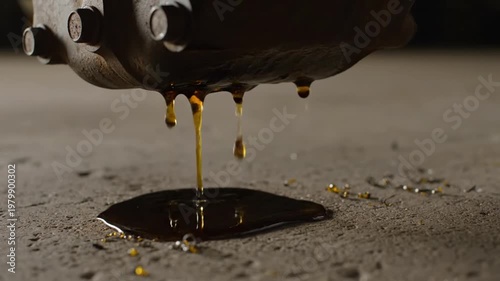 Car oil dripping onto concrete floor.