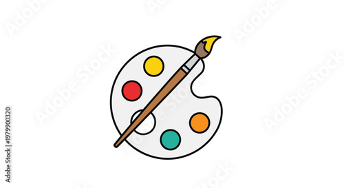 Colorful paintbrush on palette with colors.