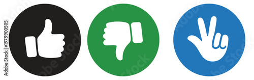 Rating thumb icon set thumb up down and to the side sign button design, customer review rating system approval disapproval and neutral feedback concept vector