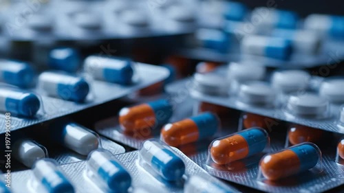 Capsules and pills in blister packs.