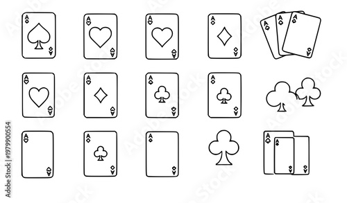 Playing cards line icon set poker suit vector collection