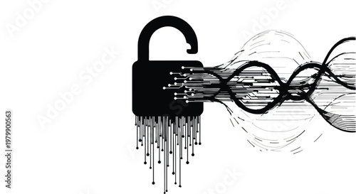 Padlock with digital data streams represents modern cybersecurity solutions.