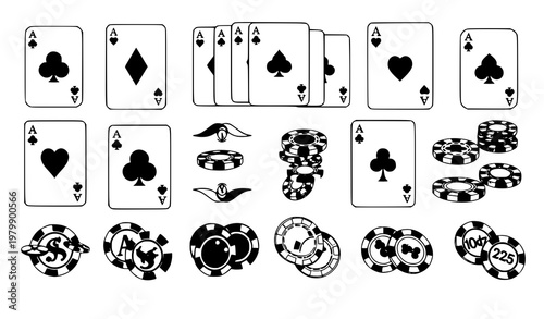 Casino playing cards icon set poker suit vector collection