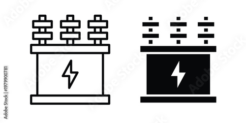 Transformer icon. Flat and outline icons. Black icons