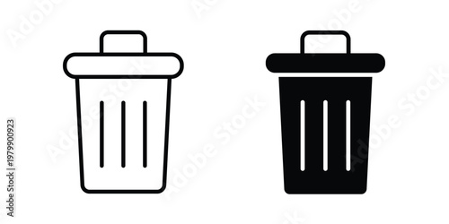 Trash icon. Flat and outline icons. Black icons