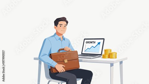 Businessman with briefcase and laptop