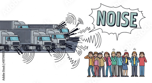 Trucks creating noise pollution affecting people.