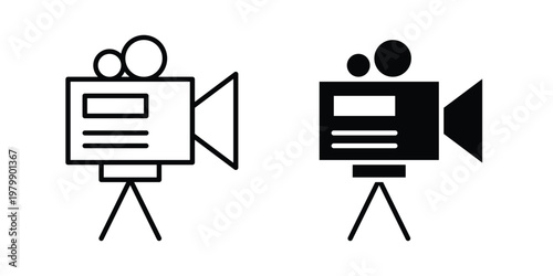 TV camera icon. Flat and outline icons. Black icons