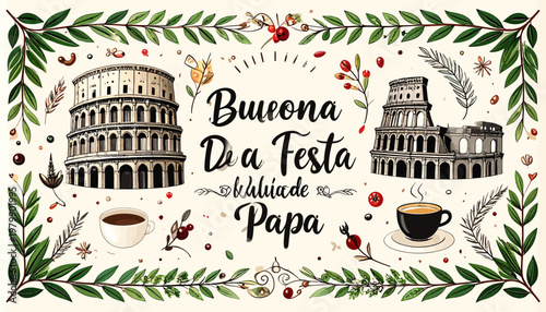 Italian Fathers Day Greeting Buona Festa del Papa Elegant Hand Lettered Typography Vector Illustration