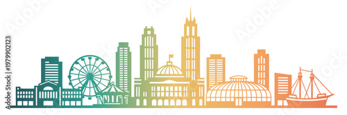 Obraz na płótnie Colorful Chicago Navy Pier Skyline Silhouette Vector Illustration