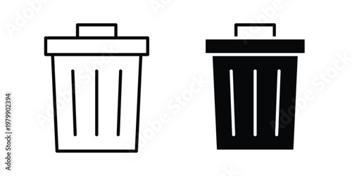 Waste Bin icon. Flat and outline icons. Black icons