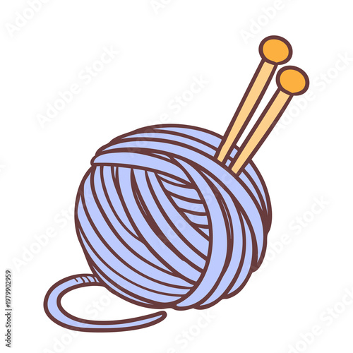 Ball of blue thread with knitting needles stuck into it