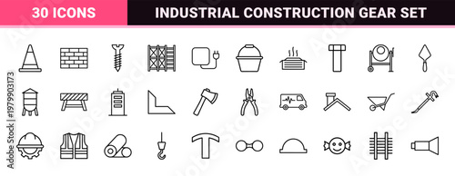 Minimalist construction and home building outline icon set