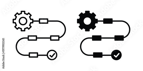 Workflow process icon. Flat and outline icons. Black icons