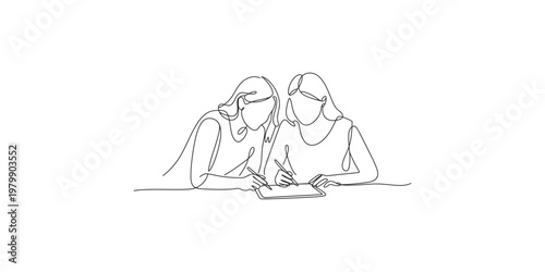 Two women working together on a digital tablet with a stylus collaboration teamwork creative work