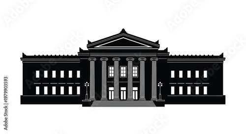 Large building with columns and a triangular roof design