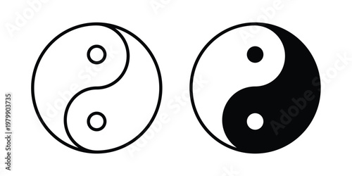 Yin yang icon. Flat and outline icons. Black icons