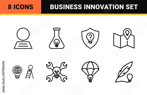 Creative idea and brainstorming minimalist line icon set for innovation.