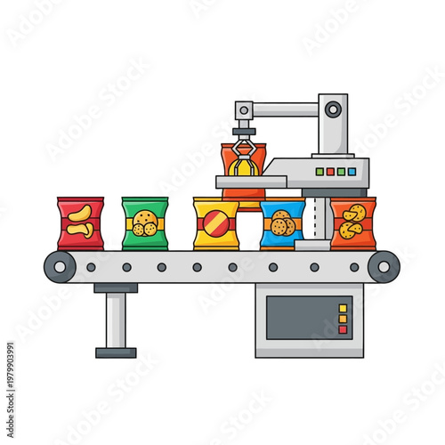 Automated Packaging Machine for Potato Chips on Conveyor Belt