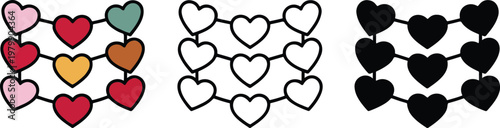 Featuring hanging heart garland silhouette & Outline and illustration set isolated on transparent background