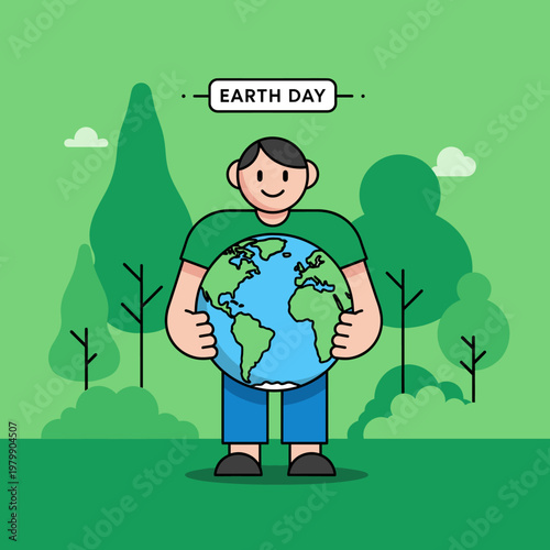 A person holding the Earth in their hands, celebrating Earth Day surrounded by trees and greenery.