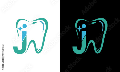 Graphic designer creates dental logo with blue and green swirls on white and black backgrounds