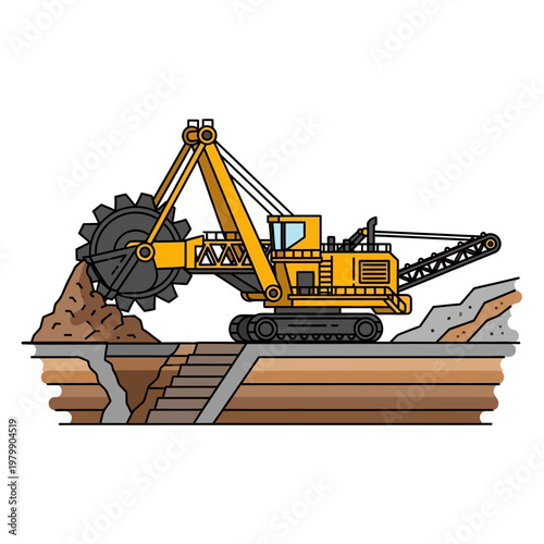 Bucket Wheel Excavator Mining Soil and Rock in Open Pit Mine