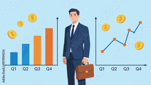 Businessman with financial charts