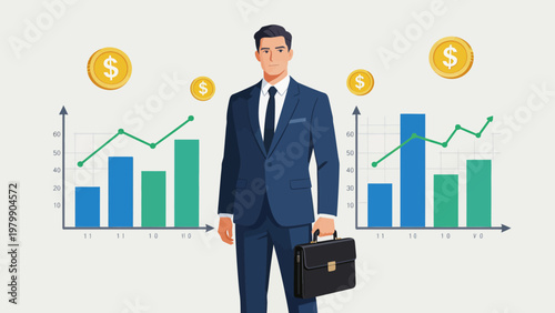 Businessman with financial charts