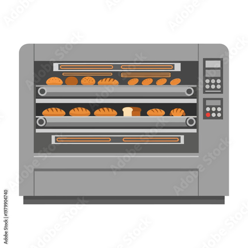 Commercial Bakery Oven with Freshly Baked Breads on Racks