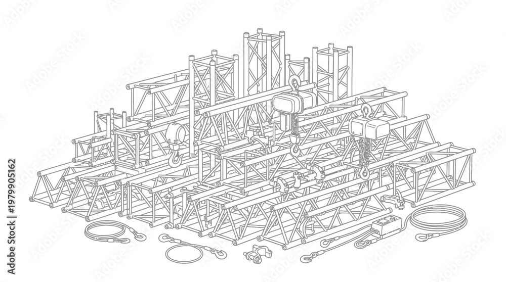 Obraz premium Detailed technical drawing of a complex truss structure assembly.
