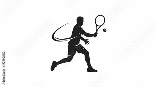 Dynamic Tennis Player Silhouette in Action.
