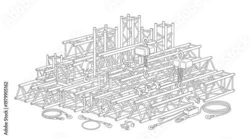 Detailed technical drawing of a complex truss structure assembly.