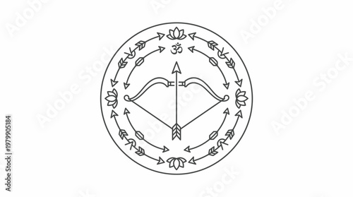 Hindu God Rama Bow and Arrow Symbol with Om and Lotus Motifs.