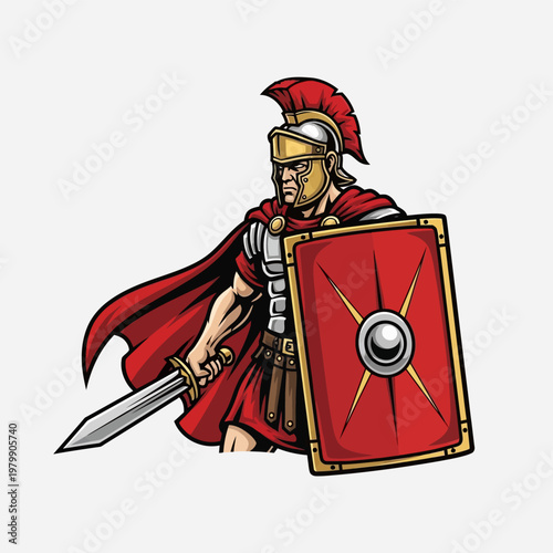 Mighty Roman Centurion Warrior with Sword and Shield.