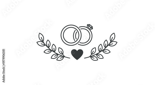 Wedding Rings and Heart Symbol.