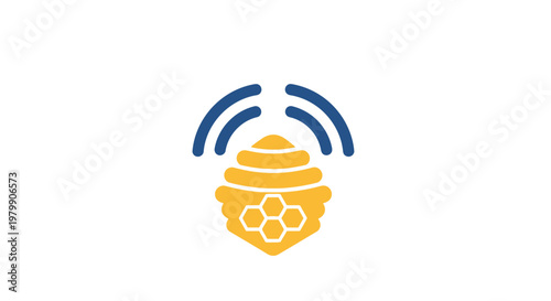 Yellow beehive with blue signal waves.