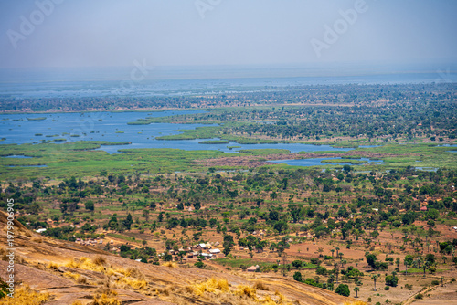 Fotografie Wetland landscape and scattered villages near Lake Kyoga in Uganda