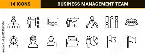 Human resources and business management line icons.
