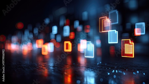 Digital Document Flow and Data Management Concept.