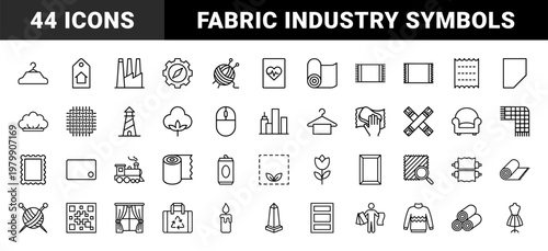 Textile industry and fabric properties minimalist line icon set