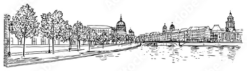 Berlin Germany cityscape with Museum Island on Spree river Hand drawn urban sketch vector illustration
