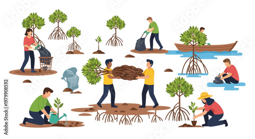 People Engaged in Environmental Conservation Activities with Mangroves